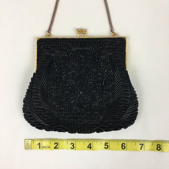 VTG Ed B Robinson Handbag Purse Beaded Black Kiss Clasp - Picture 10 of 10